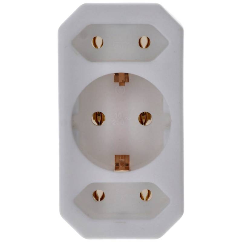 Multistecker 2x Euro und 1x Schutzkontakt weiß vertikal von AccuCell