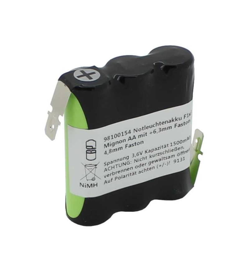 Notleuchtenakku NiMH 3,6V 1500mAh F1x3 Mignon AA mit Faston-Anschluss +6,3mm Faston / -4,8mm Faston von AccuCell