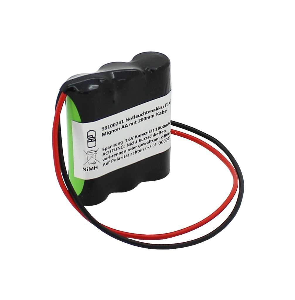Notleuchtenakku NiMH 3,6V 1800mAh F1x3 Mignon AA mit 200mm Kabel Notleuchtenakku NiMH 3,6V 1800mAh F1x3 Mignon AA mit 200mm Kabel von AccuCell