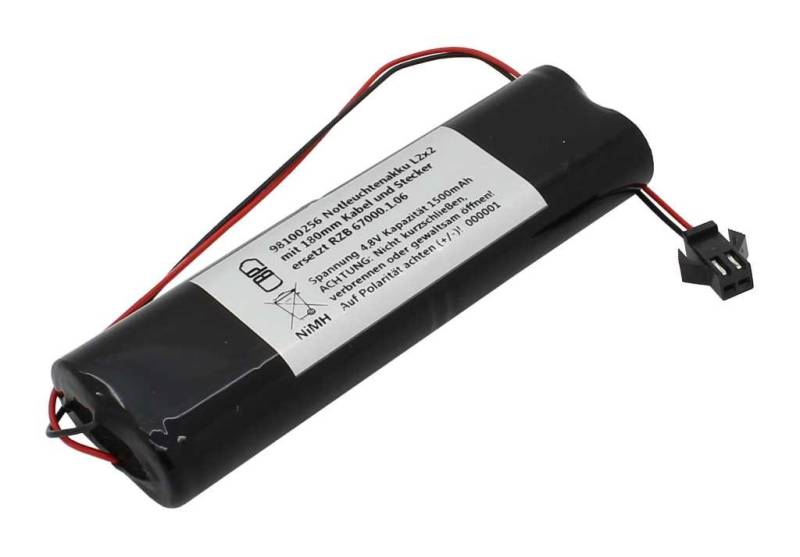 Notleuchtenakku NiMH 4,8V 1100mAh L2x2 Mignon AA mit 150mm Kabel  passend für Elubat swiss 137 875 von AccuCell