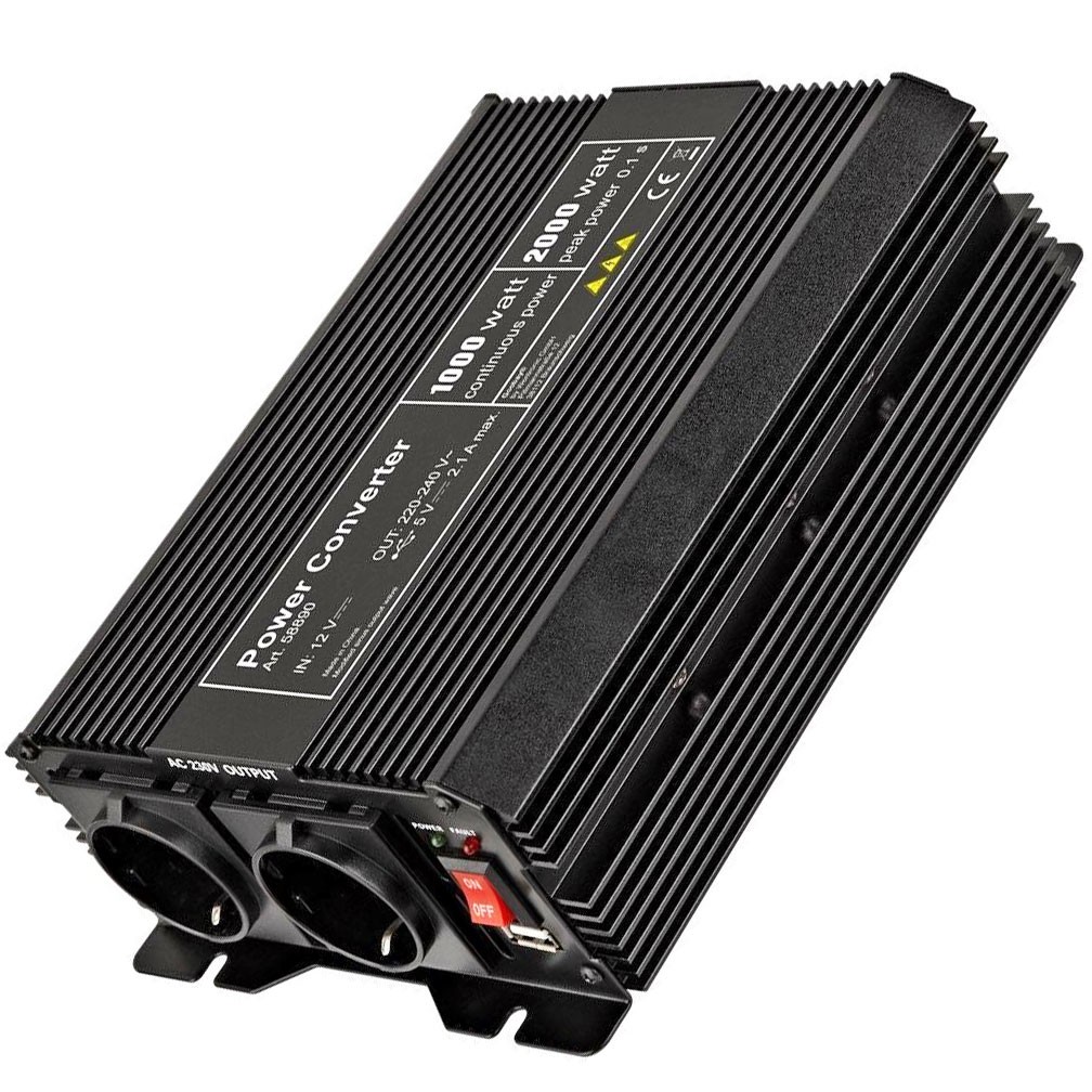 Spannungswandler max. 1000W wandelt die Spannung von 12 VDC in 230 VAC um Spannungswandler max. 1000W wandelt die Spannung von 12 VDC in 230 VAC um von AccuCell