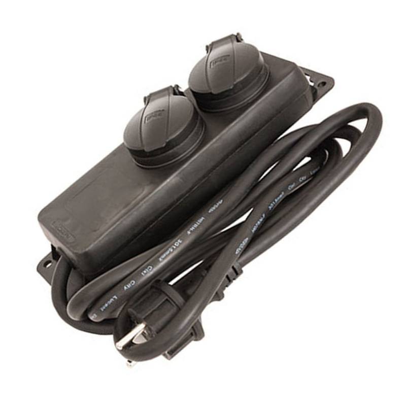 Steckdosenleiste 2-fach Outdoor mit Klappe Farbe schwarz IP44 Querschnitt 1,5mm² für 2x Schukostecker von AccuCell
