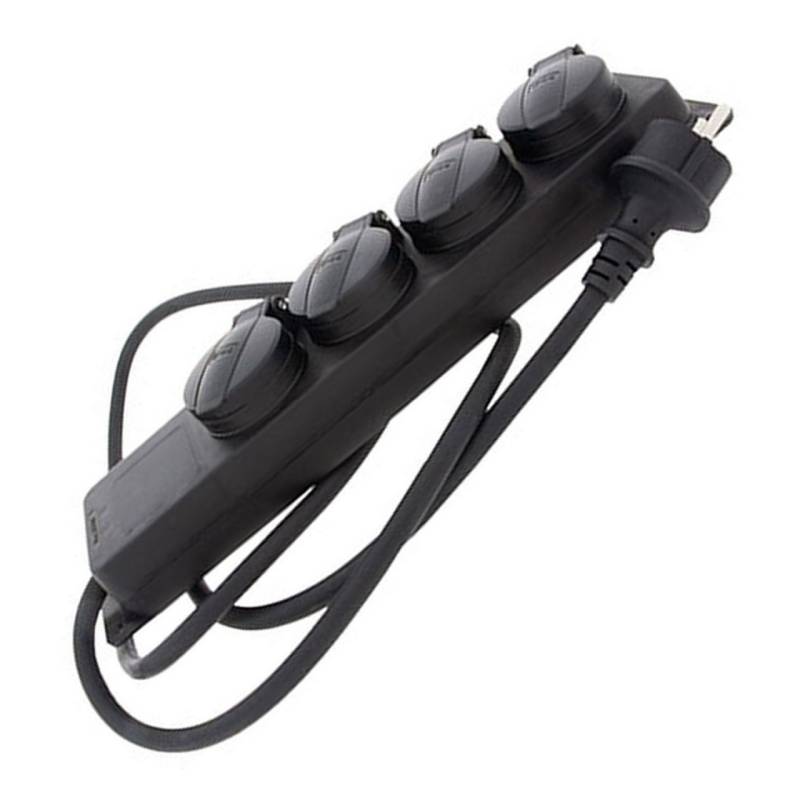 Steckdosenleiste 4-fach Outdoor mit Klappe Farbe schwarz IP44 Querschnitt 1,5mm² 4x für Schukostecker von AccuCell