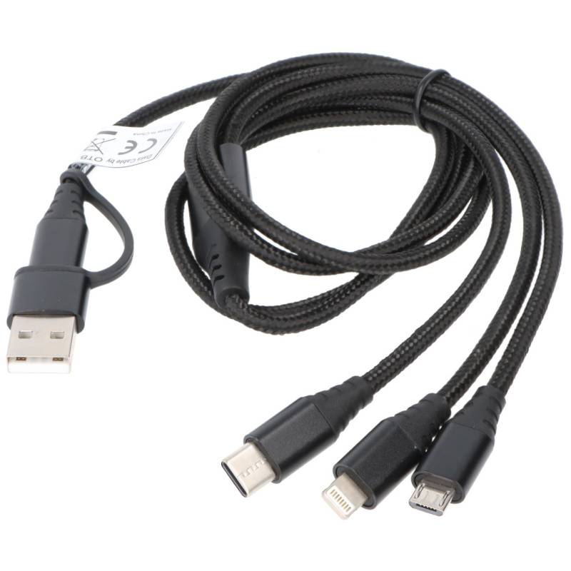 USB-Ladekabel 3in1 mit Lightning-, Micro-USB-, und USB-C Anschluss, 1 Meter Länge von AccuCell