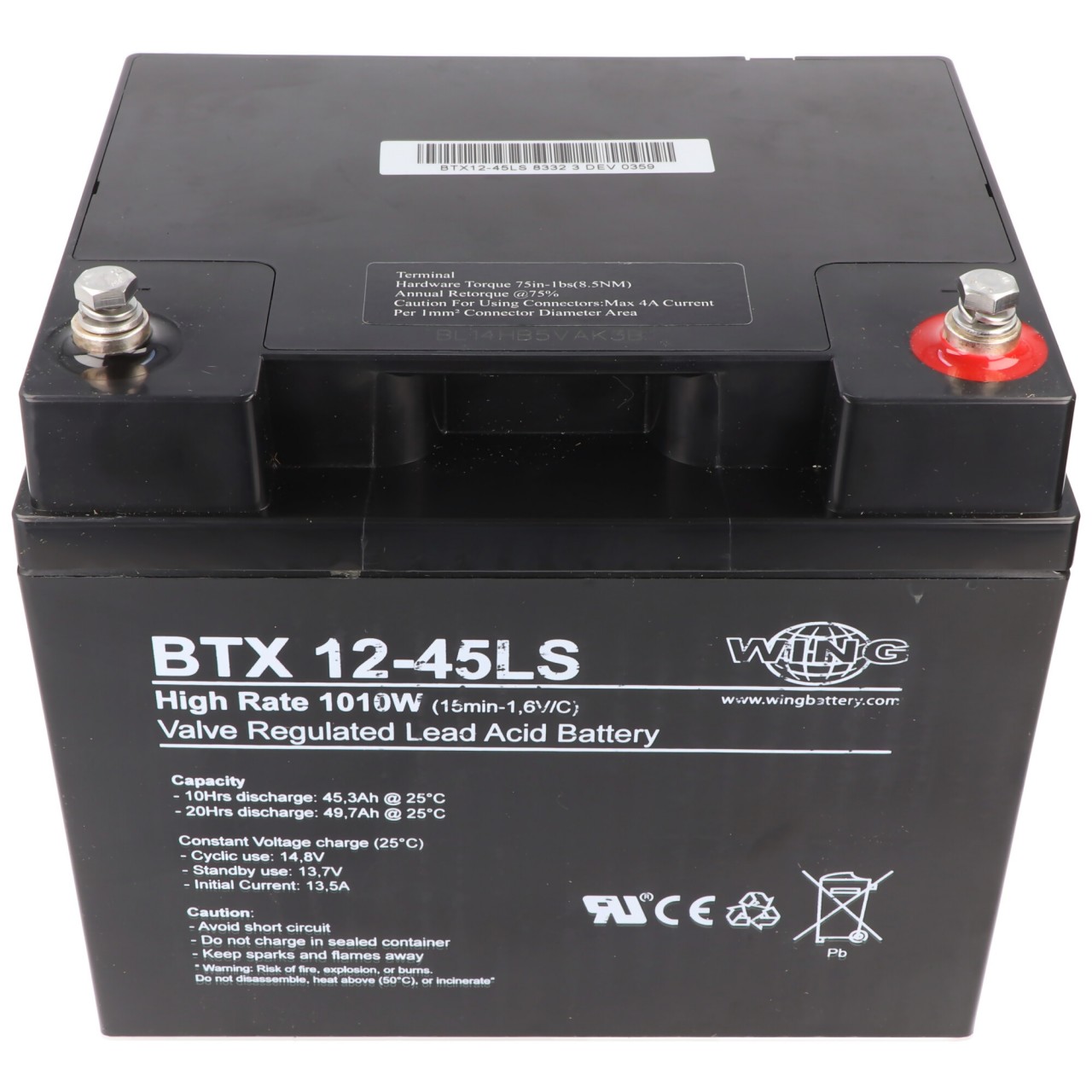 Wing BTX12-45LS 12V 47Ah high rate hochstromfähig Bleiakku AGM Blei Gel Akku Wing BTX12-45LS 12V 47Ah high rate hochstromfähig Bleiakku AGM Blei Gel Akku von AccuCell