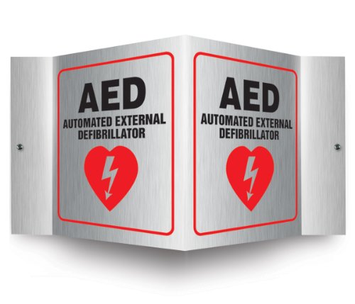 Accuform PSM300 Projektionsschild 3D, Legende "AED AUTOMATED External DEFIBRILLATOR", 15,2 x 12,7 cm, 0,1 cm dickes gebürstetes Aluminium, Rot/Schwarz auf gebürstetem Aluminium von Accuform