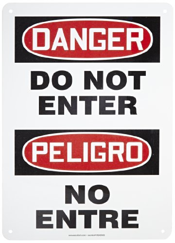 Accuform SBMADM139VA Aluminum Spanish Bilingual Sign, Legend "DANGER DO NOT ENTER/PELIGRO NO ENTRE", 14" Length x 10" Width, Red/Black on White von Accuform