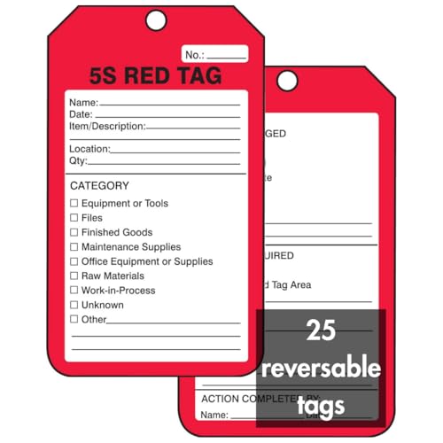 Accuform Signs MMT105CTP Production Control Tag Legend "5S RED TAG", 5,75 x 8,3 x 0,0 cm, PF-Karton, Schwarz auf Rot, 25 Stück von Accuform