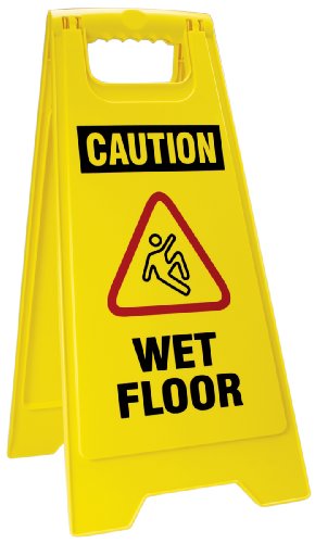 Accuform Signs PFW424 Stabiles Kunststoffschild, 2 x aufklappbar, Legende "CAUTION WET FLOOR" mit Grafik, 63,5 cm Höhe x 30,5 cm Breite (am Boden) und 27,9 cm offener Fußabdruck, Rot/Schwarz auf Gelb von Accuform