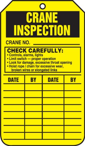 Accuform Signs TRS303CTP Inspection Record Tag, Legend"Crane Inspection", 5.75" Length x 3.25" Width x 0.010" Thickness, PF-Cardstock, Black on Yellow (Pack of 25) von Accuform