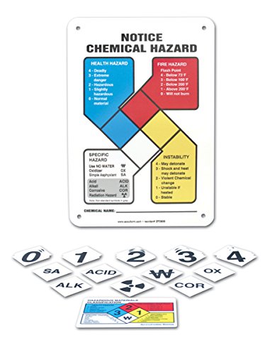 Accuform ZFD837VA Aluminum Safety Sign Kit, Legend"Notice Chemical Hazard" with NFPA Diamond Graphic, 14" Length x 10" Width, Blue/Red/Yellow/Black on White Accuform ZFD837VA Aluminum Safety Sign Kit, Legend"Notice Chemical Hazard" with NFPA Diamond Graphic, 14" Length x 10" Width, Blue/Red/Yellow/Black on White von Accuform