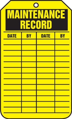 accuform Schilder trs309ctp Status Record Tag, Legend"Wartung Record," 14,6 cm Länge x 8,3 cm Breite x 0 cm Stärke, pf-cardstock, schwarz auf gelb (25 Stück) von Accuform