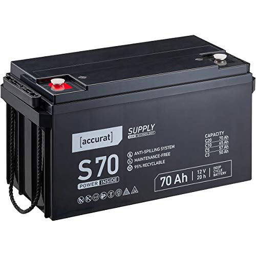 Accurat AGM Batterie S70-12V, 70Ah, zyklenfest, wartungsfrei - VRLA Versorgungsbatterie, Blei Akku, Solarbatterie, Bootsbatterie für Wohnmobil, Wohnwagen, Camper, Bootsbatterie von Accurat