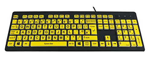 Accuratus Rainbow 2 – USB-Tastatur mit hoher Sichtbarkeit und Sehbehinderung mit fetten Tastenlegenden auf gelben Tasten mit hoher Sichtbarkeit von Accuratus
