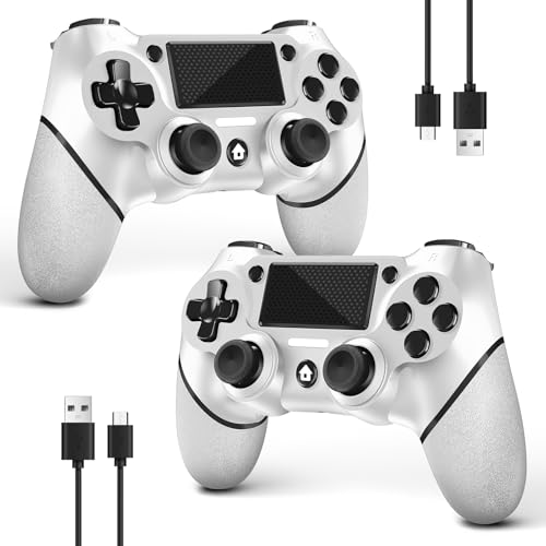 AceGamer 2 Pack Wireless Controller für PS4，Game Controller für PS4/Pro/Slim/PC，Gamepad Joystick mit Turbo/Zurück Taste/Dual Vibration/6-Achsen Gyro Sensor/Touchpanel (2 WeiÃŸ Päckchen) von AceGamer