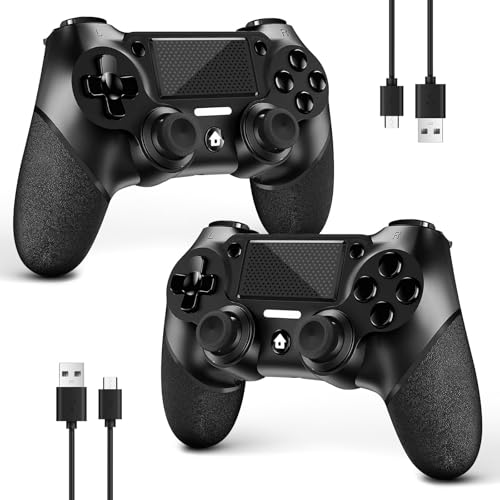 AceGamer 2 Pack Wireless Controller für PS4，Game Controller für PS4/Pro/Slim/PC，Gamepad Joystick mit Turbo/Zurück Taste/Dual Vibration/6-Achsen Gyro Sensor/Touchpanel (2 schwarze Packungen) von AceGamer
