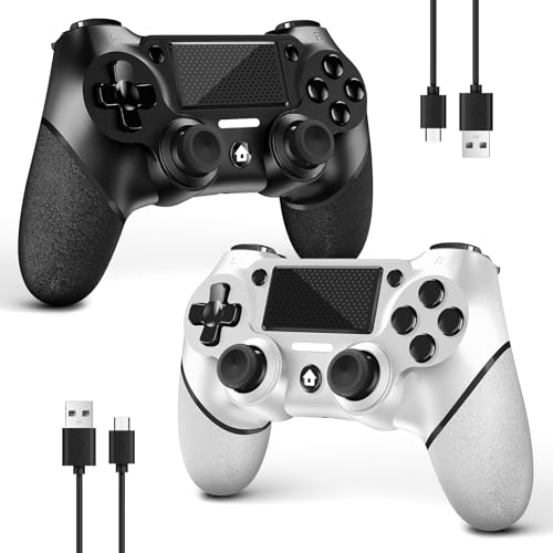 AceGamer 2 Pack Wireless Controller für PS4，Game Controller für PS4/Pro/Slim/PC，Gamepad Joystick mit Turbo/Zurück Taste/Dual Vibration/6-Achsen Gyro Sensor/Touchpanel (Schwarz und Weiß) von AceGamer