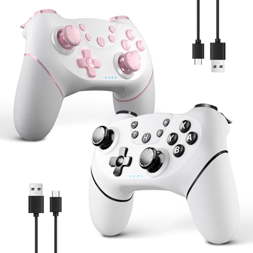 AceGamer 2pcs Wireless Controller für Switch/Lite/OLED, Controller für Switch Pro mit Weckfunktion mit einer Taste，Switch Pro Controller mit Doppel vibration/Turbo/Screenshot (Rosa & Weiß) von AceGamer