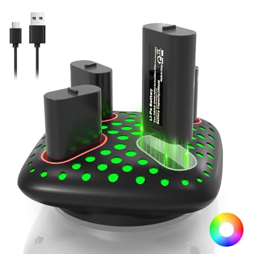 AceGamer 4x1400mAh(=4x5180mWh) Xbox Controller Akku-Packs für Xbox One/Xbox Series X|S Elite Controller, Xbox Series Controller Akku-Kit mit RGB-Ladestation & Type-C Kabel von AceGamer