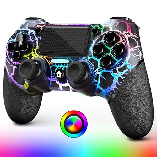 AceGamer OLED Wireless Controller für PS4, Black Crack Custom Design mit RGB-Licht, 1000-mAh-Akku, 3,5-mm-Audiobuchse und Turbo-Funktion, kompatibel mit PS4/Slim/Pro und Windows-PC von AceGamer