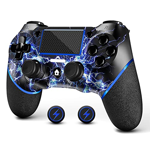 AceGamer Wireless Controller für PS4, Game Controller kompatibel mit PS4/Pro/Slim/PC Gamepad mit Turbo/Zurück Taste/Dual Vibration, Bonus 2 Thumb Grips (Thunder) von AceGamer