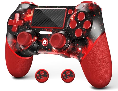 AceGamer Wireless Game Controller für PS4, Custom Red Universe Design mit Anti-Rutsch Griff,Kompatibel mit PS4/Slim/Pro/PC mit doppelter Vibration/6-Achsen Bewegungssensor/Audio Funktion (Red) von AceGamer