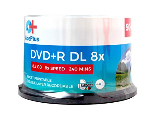 AcePlus DVD+R Dual Layer White Inkjet Hub bedruckbare Discs mit 8X Aufnahmegeschwindigkeit und 8,5 GBS Speicher in Cakebox Spindel AcePlus DVD+R Dual Layer White Inkjet Hub bedruckbare Discs mit 8X Aufnahmegeschwindigkeit und 8,5 GBS Speicher in Cakebox Spindel von AcePlus
