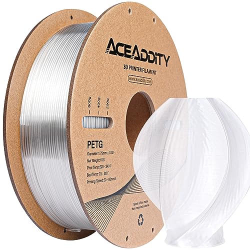 Aceaddity PETG-Filament, 1,75 mm, 3D-Drucker-Filament, Maßgenauigkeit +/- 0,02 mm, 1 kg, 3D-Druck-Filament (1 kg, Klar) von Aceaddity