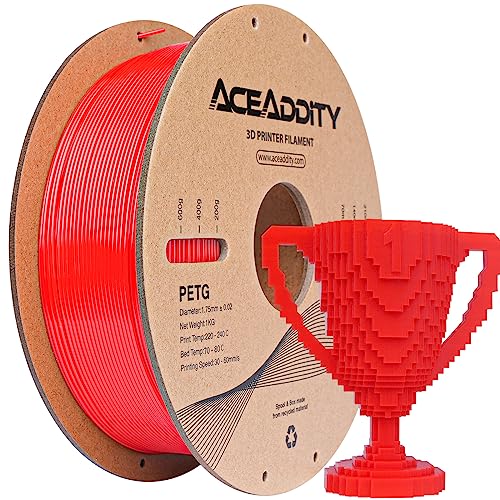 Aceaddity PETG-Filament, 1,75 mm, 3D-Drucker-Filament, Maßgenauigkeit +/- 0,02 mm, 1 kg, 3D-Druck-Filament (1 kg, Rot) von Aceaddity