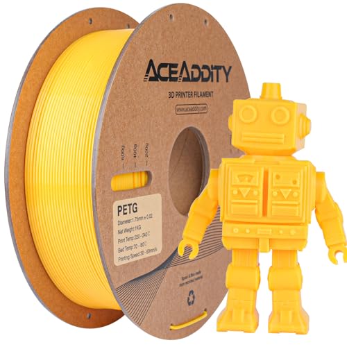 Aceaddity PETG-Filament, 1,75 mm 3D-Drucker-Filament, Maßgenauigkeit +/- 0,02 mm, 1 kg, 3D-Druck-Filament (1kg Gelb) von Aceaddity