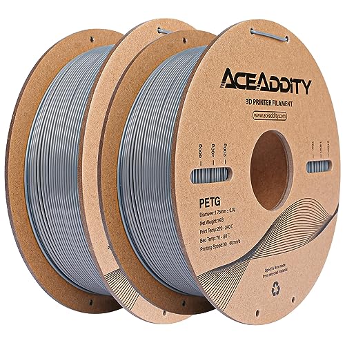 Aceaddity PETG-Filament, 1,75 mm 3D-Drucker-Filament, Maßgenauigkeit +/- 0,02 mm, 1 kg, 3D-Druck-Filament (2kg Grau) von Aceaddity