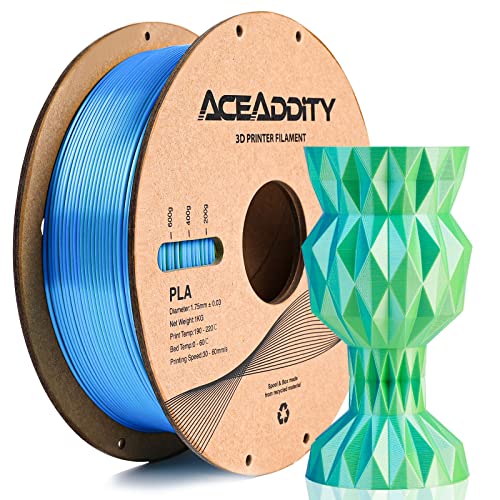 Aceaddity Silk Magic PLA-3D-Drucker-Filament, zweifarbige Co-Extrusion, 1,75 mm, 3D-Druck-PLA-Filament, glänzende Seide, coextrudiertes PLA, Maßgenauigkeit +/- 0,03 mm, 1 kg (Blau-Gelb) von Aceaddity