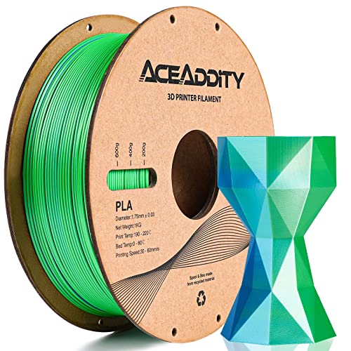 Aceaddity Silk Magic PLA-3D-Drucker-Filament, zweifarbige Co-Extrusion, 1,75 mm, 3D-Druck-PLA-Filament, glänzende Seide, coextrudiertes PLA, Maßgenauigkeit +/- 0,03 mm, 1 kg (Blau-Grün) von Aceaddity