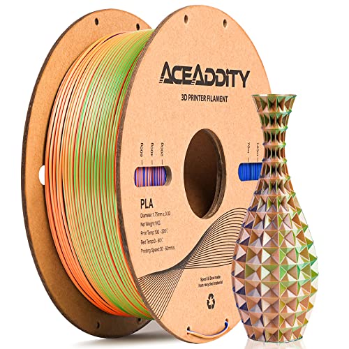 Aceaddity Silk Magic PLA-3D-Drucker-Filament, zweifarbige Co-Extrusion, 1,75 mm, 3D-Druck-PLA-Filament, glänzende Seide, coextrudiertes PLA, Maßgenauigkeit +/- 0,03 mm, 1 kg (Blau-Grün-Orange) von Aceaddity