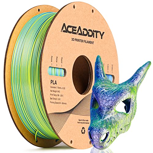 Aceaddity Silk Magic PLA-3D-Drucker-Filament, zweifarbige Co-Extrusion, 1,75 mm, 3D-Druck-PLA-Filament, glänzende Seide, coextrudiertes PLA, Maßgenauigkeit +/- 0,03 mm, 1 kg (Blau-Lila-Gelb) von Aceaddity