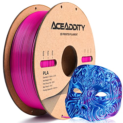 Aceaddity Silk Magic PLA-3D-Drucker-Filament, zweifarbige Co-Extrusion, 1,75 mm, 3D-Druck-PLA-Filament, glänzende Seide, coextrudiertes PLA, Maßgenauigkeit +/- 0,03 mm, 1 kg (Blau-Rosa Rot) von Aceaddity