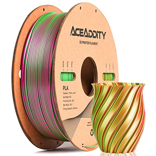 Aceaddity Silk Magic PLA-3D-Drucker-Filament, zweifarbige Co-Extrusion, 1,75 mm, 3D-Druck-PLA-Filament, glänzende Seide, coextrudiertes PLA, Maßgenauigkeit +/- 0,03 mm, 1 kg (Gold-Grün-Fuchsia) von Aceaddity