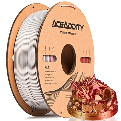 Aceaddity Silk Magic PLA-3D-Drucker-Filament, zweifarbige Co-Extrusion, 1,75 mm, 3D-Druck-PLA-Filament, glänzende Seide, coextrudiertes PLA, Maßgenauigkeit +/- 0,03 mm, 1 kg (Gold-Silber-Kupfer) von Aceaddity