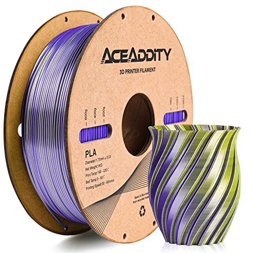 Aceaddity Silk Magic PLA-3D-Drucker-Filament, zweifarbige Co-Extrusion, 1,75 mm, 3D-Druck-PLA-Filament, glänzende Seide, coextrudiertes PLA, Maßgenauigkeit +/- 0,03 mm, 1 kg (Lila-Gelb) von Aceaddity