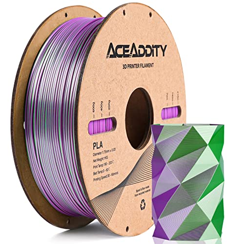 Aceaddity Silk Magic PLA-3D-Drucker-Filament, zweifarbige Co-Extrusion, 1,75 mm, 3D-Druck-PLA-Filament, glänzende Seide, coextrudiertes PLA, Maßgenauigkeit +/- 0,03 mm, 1 kg (Lila-Grün) von Aceaddity