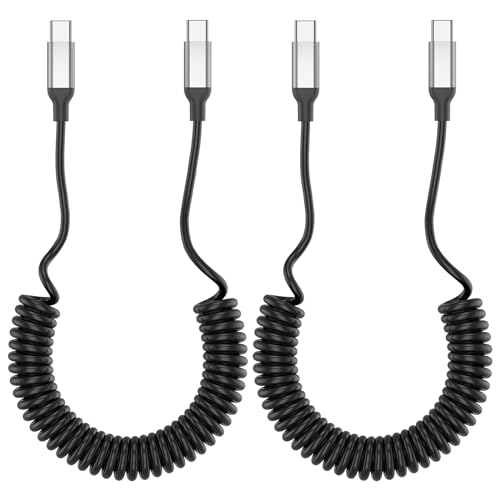 Acecene Spiralkabel USB C auf USB C, 2 Stück Android Auto 3A Schnellladekabel USB C Kabel Kurz, Handy Ladekabel USB C Datenkabel für MacBook iPad iPhone 15 Pro Samsung Galaxy Xiaomi Huawei - Schwarz von Acecene
