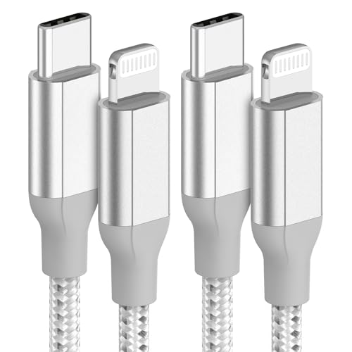 Acecene USB C Lightning Kabel 1M, 2 Stück USB C iPhone Ladekabel Schnellladekabel Power Delivery Nylongeflochten Datenkabel für iPhone 14 13 12 11 Pro Max X XS XR 8 7 6 Plus Mini SE - Silber von Acecene