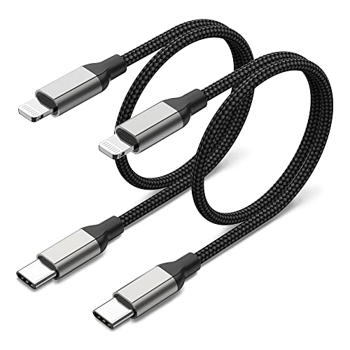 Acecene USB C Lightning Kabel Kurz 20cm, 2 Stück Nylon Geflochten iPhone Ladekabel Kurz, Power Delivery Lightning Schnellladekabel für iPhone 14 13 12 11 Pro Max Mini SE X XS XR 8 Plus - Schwarz von Acecene
