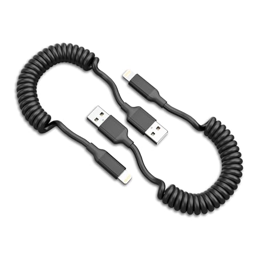 Spiralkabel USB Lightning Kabel Kurz, 2 Pack MFi Zertifiziert Coiled USB A auf Lightning kabel iPhone Ladekabel Schnellladekabel Carplay Kabel kompatibel mit iPhone 14 13 12 11 Pro Max 8 7 6 Plus SE von Acecene