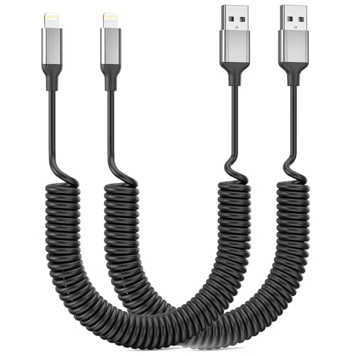 Spiralkabel USB auf Lightning Kabel, MFi Zertifiziert Kurz iPhone Ladekabel Auto [2 Stück], Apple Carplay Kabel Schnellladekabel für iPhone 14/13/12/11 Pro SE Mini, iPhone X XR XS 8 7 6 Plus von Acecene