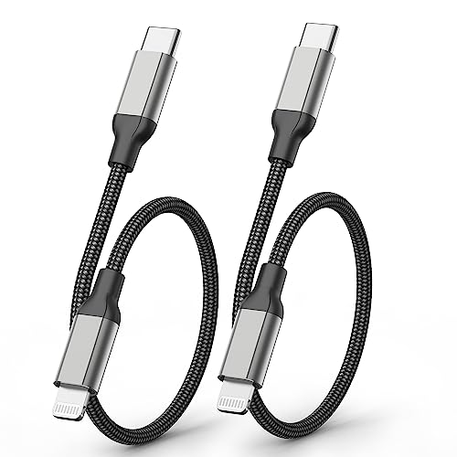 Acecene USB C auf Lightning Kabel [30cm, 2 Stück], MFi Zertifiziert iPhone Ladekabel Kurz Nylongeflochten Schnellladekabel für iPhone 14 13 12 11 Mini Pro Max X XS XR 8 7 6 Plus SE iPad - Schwarz von Acecene