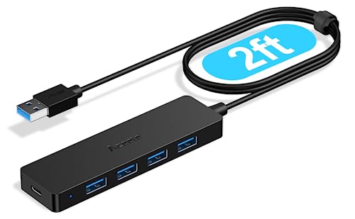 Aceele USB 3.0 Hub 4 Port mit verlängertem 65cm Kabel, Ultra dünn USB-verteiler auf 4 USB 3.0 verlängerung, kompatibel mit Desktop-Computer, MacBook Pro/Air, iMac,Surface Pro,PS 4 und Laptops von Aceele