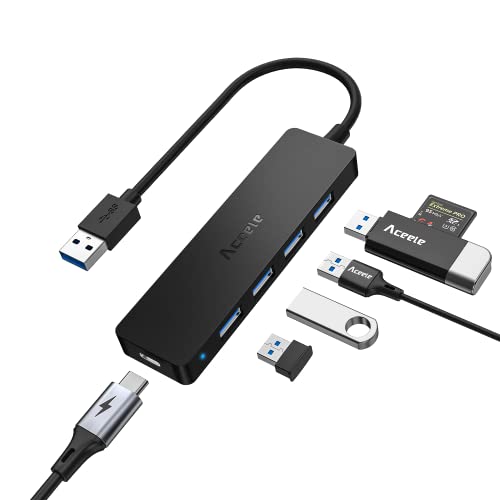 Aceele USB 3.0 Hub mit 5 Ports, USB-Daten-Hub mit 4 Ports und USB-Typ-C, ultradünn, kompatibel mit MacBook Pro, Mini Mac, Surface Pro 9, XPS, Xbox 1, PS5, Laptop, SSD/HDD Handy usw von Aceele