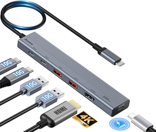 Aceele USB 3.2 Gen 2 Hub mit 2 USB-A-Anschlüssen und 2 USB-C-Anschlüssen, USB 3.2 Datenhub PD mit HDMI(4K60HZ), geeignet für Laptops, Desktops PC, Xbox und Mac usw von Aceele