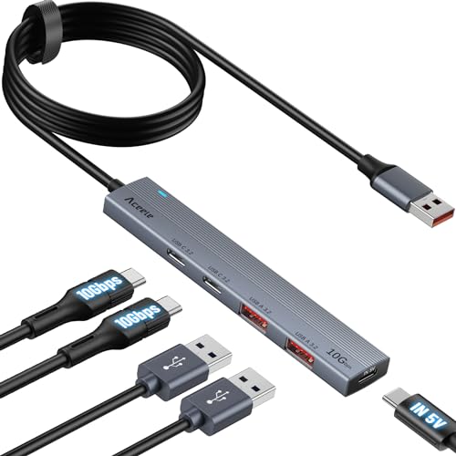 Aceele USB 3.2 Gen 2 Hub mit 2 USB-A-Anschlüssen und 2 USB-C-Anschlüssen, USB 3.2 Datenhub mit 120 cm Kabel, geeignet für Laptops, Desktops PC, Xbox und Mac usw von Aceele